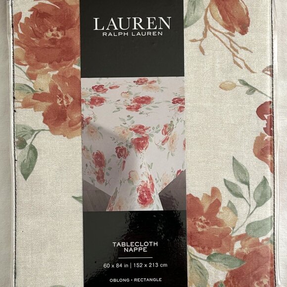 Lauren Tablecloth Spring Floral Tulips Peonies 60 x 84 Oblong 100% Cotton New - Picture 1 of 5